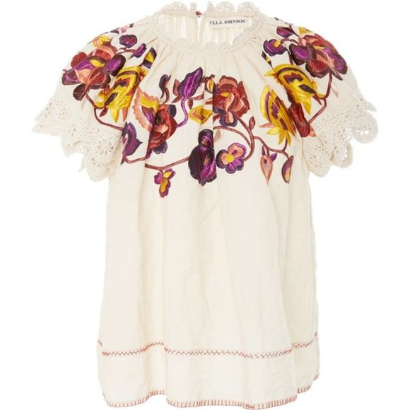 Ulla Johnson RUMI Embroidered Floral Crochet Top 0 - Picture 4 of 9